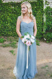 A-line Floor-Length Turquoise Sleeveless Tulle Bridesmaid Dress BD041 - Tirdress