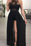 A-line Halter Black Chiffon Sexy Long Prom Dresses Evening Dress  PG420