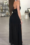 A-line Halter Black Chiffon Sexy Long Prom Dresses Evening Dress PG420 - Tirdress