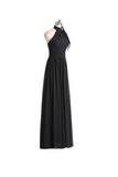 A-line Halter Floor Length Chiffon Black Bridesmaid Dress With Pleats BD019 - Tirdress