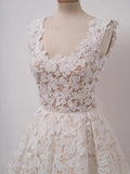 A-line Ivory Lace Homecoming Dresses Square Neck Short Prom Dress HD0061 - Tirdress