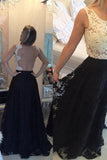 A-line Jewel Lace Sleeveless Pearls Black Long Prom/Evening Dress PG283 - Tirdress