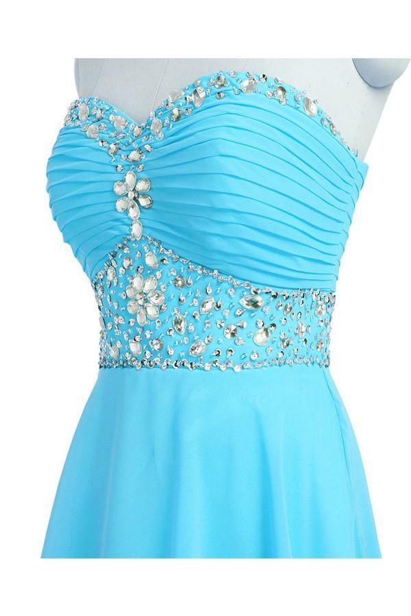 A-line Knee Length Chiffon Blue Homecoming Dress With Crystals TR0130 - Tirdress