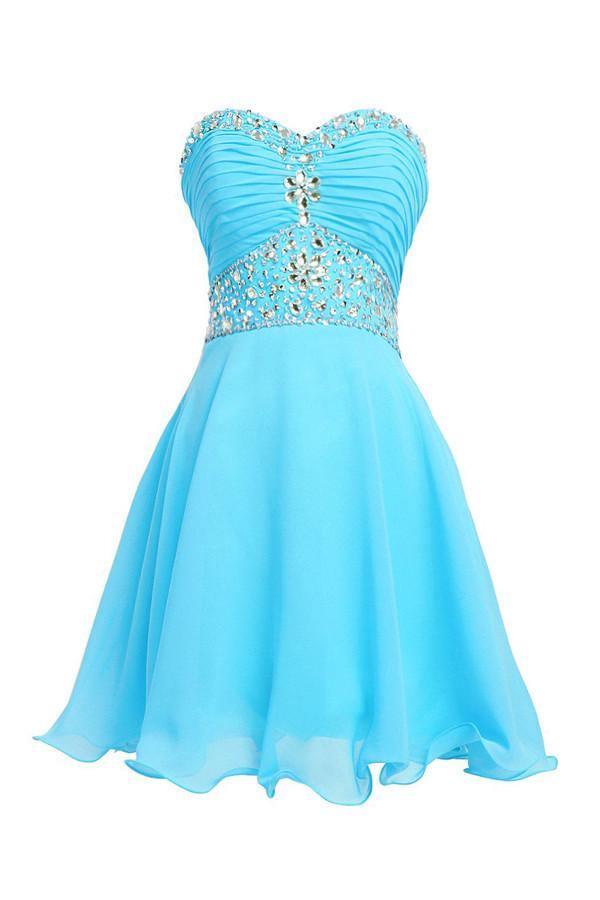 A-line Knee Length Chiffon Blue Homecoming Dress With Crystals TR0130 - Tirdress