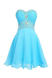 A-Linie, knielanges Chiffon-Abendkleid in Blau mit Kristallen TR0130