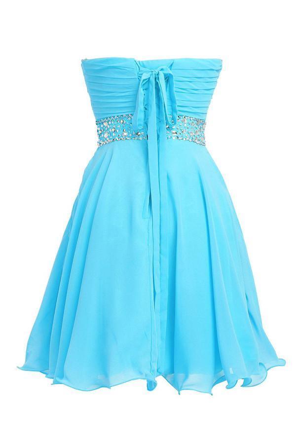 A-line Knee Length Chiffon Blue Homecoming Dress With Crystals TR0130 - Tirdress