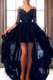 A-line Lace High-low Black Homecoming Dress With Half Sleeves TR0169