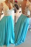 A-line V Ncek Chiffon Long Sleeves Backless Prom Dresses Evening Dresses PG284 - Tirdress