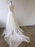 A-line V Neck Ivory Prom Dresses Wedding Dresses With Court Train TN168 - Tirdress