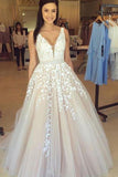 A-line V Neck Light Long Prom Dresses With Tulle A-line/Princess TP0915