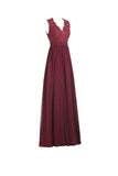 A-line V Neck Open Back Chiffon Long Evening Gown with Lace PG253 - Tirdress