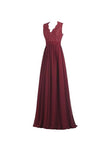 A-line V Neck Open Back Chiffon Long Evening Gown with Lace PG253 - Tirdress