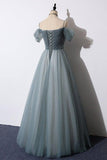 A-line Off the Shoulder Grey Tulle Prom Dress Evening Dress TP1066 - Tirdress
