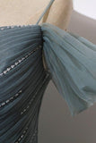 A-line Off the Shoulder Grey Tulle Prom Dress Evening Dress TP1066 - Tirdress