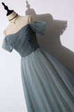 A-line Off the Shoulder Grey Tulle Prom Dress Evening Dress TP1066 - Tirdress