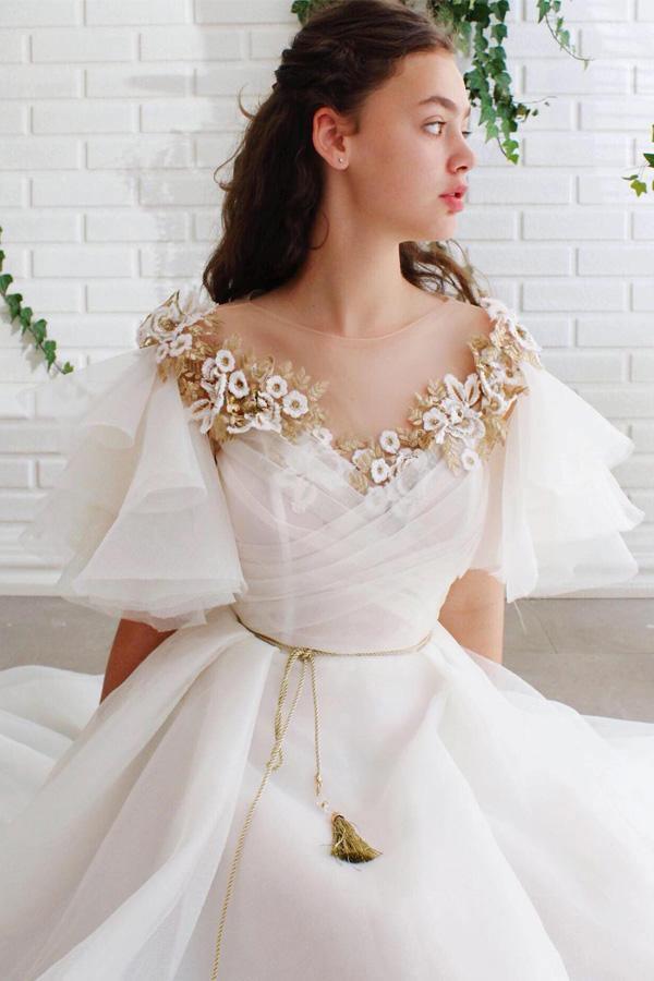 A-line Short Sleeves Long Prom Dresses Organza Evening Dress TP0946 US16 / As Picture A-line Short Sleeves Long Prom Dresses Organza Evening Dress TP0946 US16 / As Picture