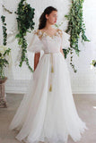 A-ligne Off White manches courtes longues robes de bal robe de soirée en organza TP0946