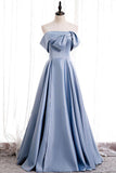 A-line Off-the-shoulder Beaded Floor-Length Satin Prom Dress TP1085