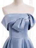 A-line Off-the-shoulder Beaded Floor-Length Satin Prom Dress TP1085 - Tirdress
