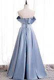 A-line Off-the-shoulder Beaded Floor-Length Satin Prom Dress TP1085 - Tirdress