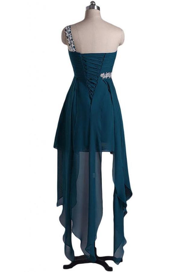 A-line One Shoulder Chiffon Floor Length Bridesmaid Dress With Beads TY0019 - Tirdress