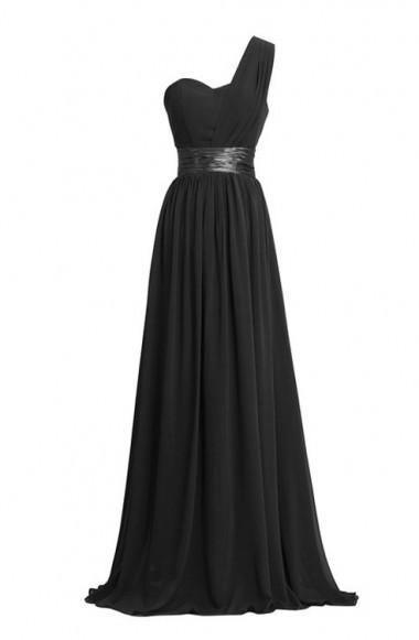 A-line One-Shoulder Floor-length Empire Bridesmaid Dress With Sash TY0001 - Tirdress