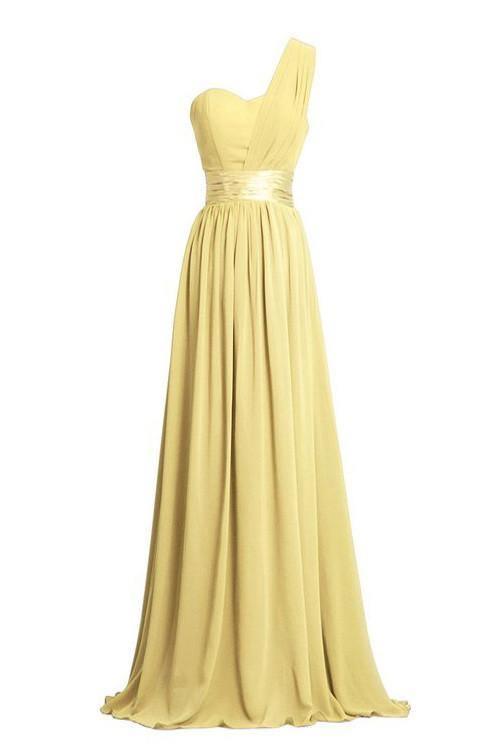 A-line One-Shoulder Floor-length Empire Bridesmaid Dress With Sash TY0001 - Tirdress