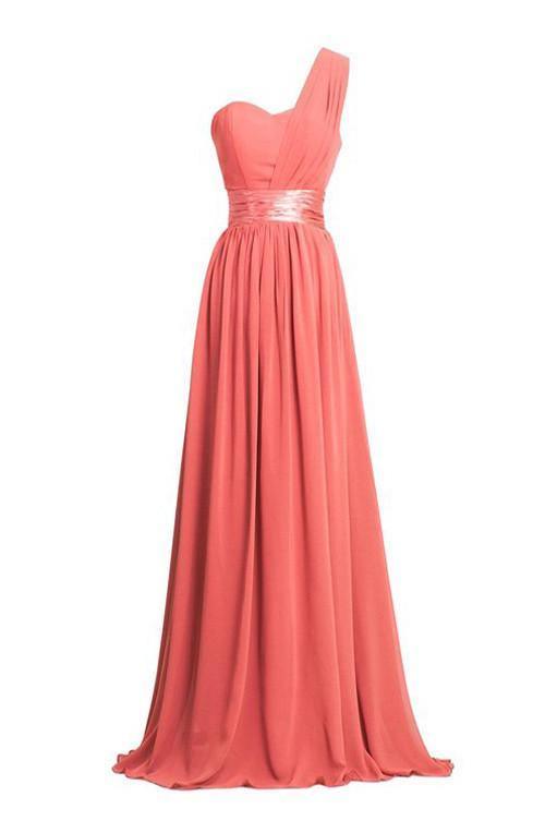 A-line One-Shoulder Floor-length Empire Bridesmaid Dress With Sash TY0001 - Tirdress