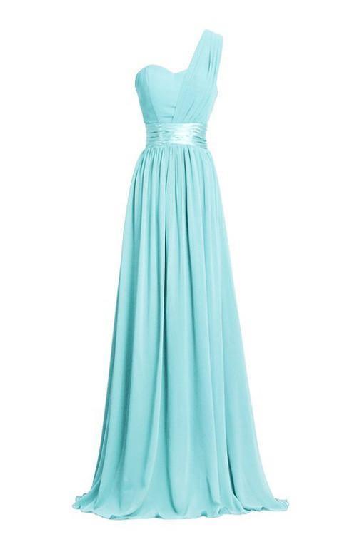 A-line One-Shoulder Floor-length Empire Bridesmaid Dress With Sash TY0001 - Tirdress