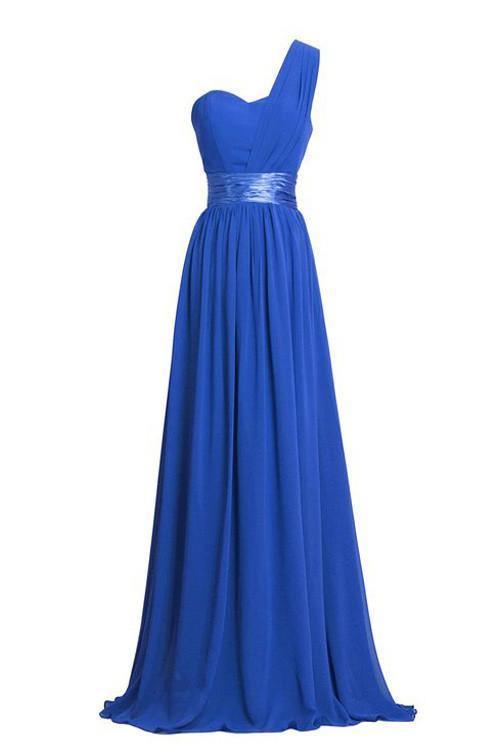 A-line One-Shoulder Floor-length Empire Bridesmaid Dress With Sash TY0001 - Tirdress