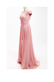 A-line One Shoulder Long Chiffon Bridesmaid Dress with Flowers BD017 - Tirdress