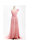 A-line One Shoulder Long Chiffon Bridesmaid Dress with Flowers BD017