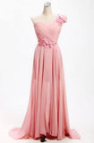 A-line One Shoulder Long Chiffon Bridesmaid Dress With Flowers TY0008 - Tirdress