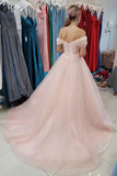 A-line Pink Tulle Off The Shoulder Long Prom Dress Evening Dress TP1035 - Tirdress