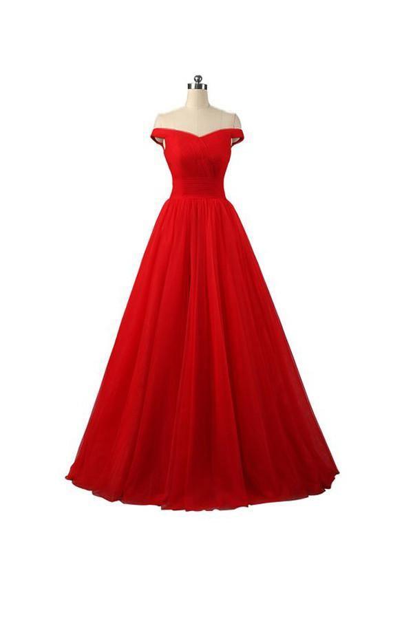 A-line Red Floor Length Tulle PromDresses Evening Dresses PG247 - Tirdress