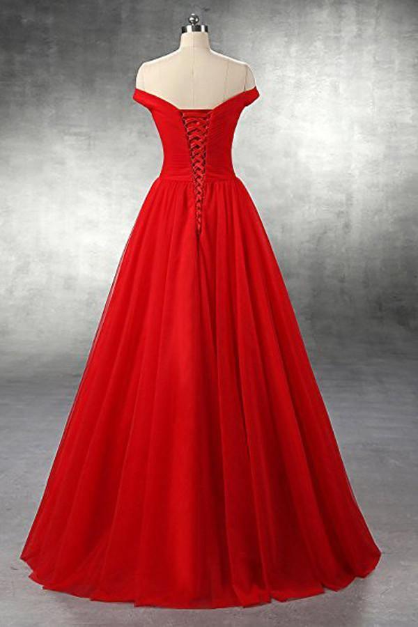 A-line Red Floor Length Tulle PromDresses Evening Dresses PG247 - Tirdress