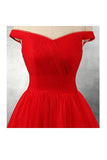 A-line Red Floor Length Tulle PromDresses Evening Dresses PG247 - Tirdress