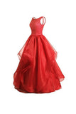 A-line Red Organza Asymmetric Bridesmaid Dress With Beading  BD027