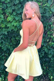 A-line Satin Fit and Flare Yellow Homecoming Dress with Pockets HD0069 - Tirdress