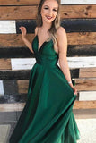 A-line Satin Princess Straps Hunter Long Prom Dress Evening Dress PG665