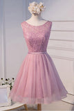 A-line Scoop Neck Short Tulle Homecoming Dress With Beading PG135