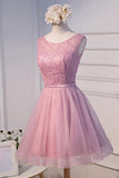 A-line Scoop Neck Short Tulle Homecoming Dress With Beading PG135 - Tirdress