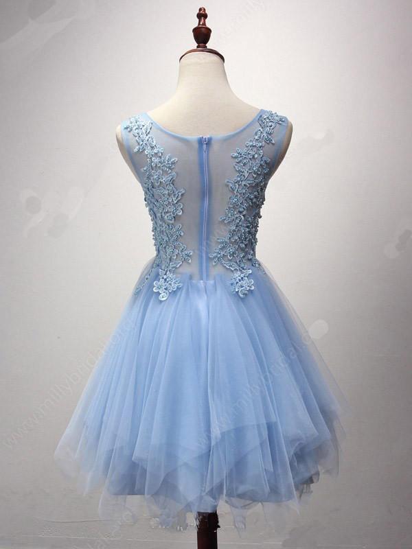 A-line Scoop Neck Tulle Short/Mini Pearl Detailing Homecoming Dresses PG124 - Tirdress