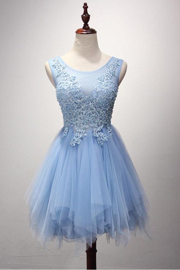 A-line Scoop Neck Tulle Short/Mini Pearl Detailing Homecoming Dresses PG124 - Tirdress