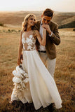 A-line See Through Floor Length Beach Wedding Dresses Rustic Bridal Gown TN248
