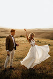 A-line See Through Floor Length Beach Wedding Dresses Rustic Bridal Gown TN248 - Tirdress