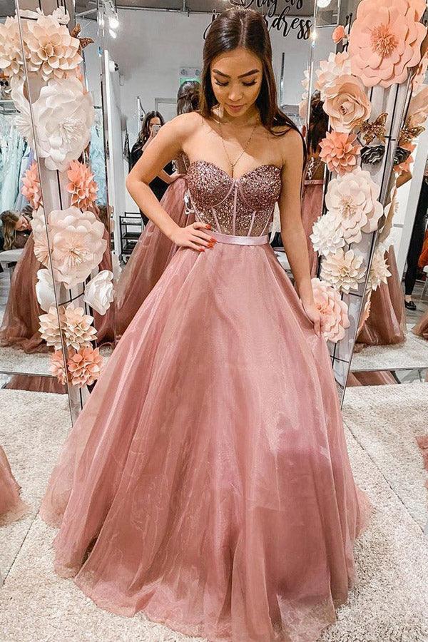 A-Line Sleeveless Sweetheart Prom Dress Organza Dress with Beading US0 / Custom Color A-Line Sleeveless Sweetheart Prom Dress Organza Dress with Beading US0 / Custom Color