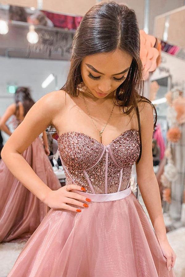 sleeveless organza dress A-line Sleeveless Sweetheart Prom Dress Organza Dress With Beading US0 / Custom Color