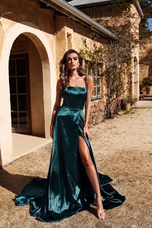 A-line Spaghetti Straps Long Prom Dresses Formal Gowns TP0928- Tirdress