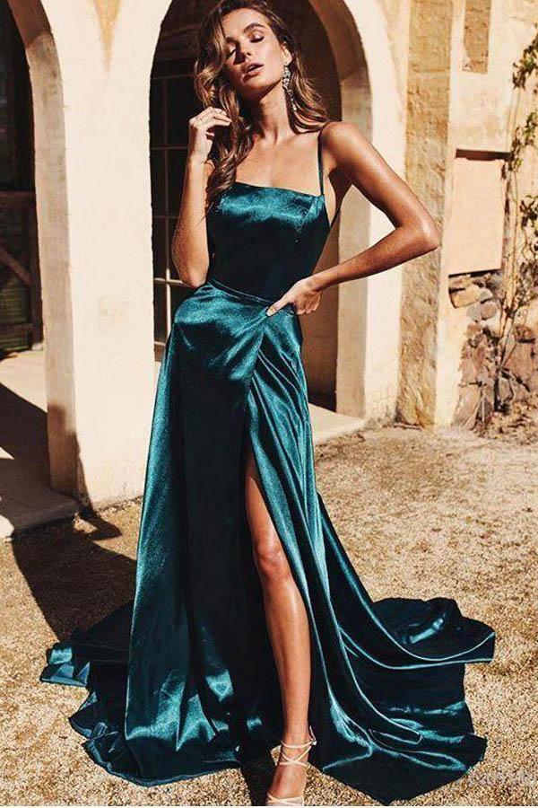 A-line Spaghetti Straps Long Prom Dresses Formal Gowns TP0928- Tirdress